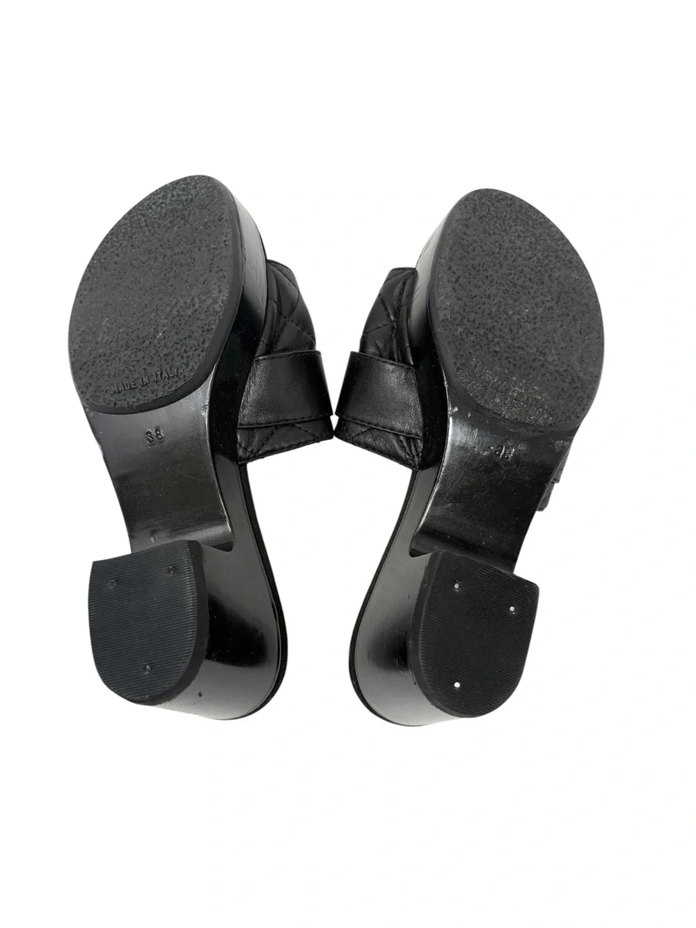 Chanel Black Quilted CC Slip On Turnlock Platform Mules Slides Clogs Sandals 38